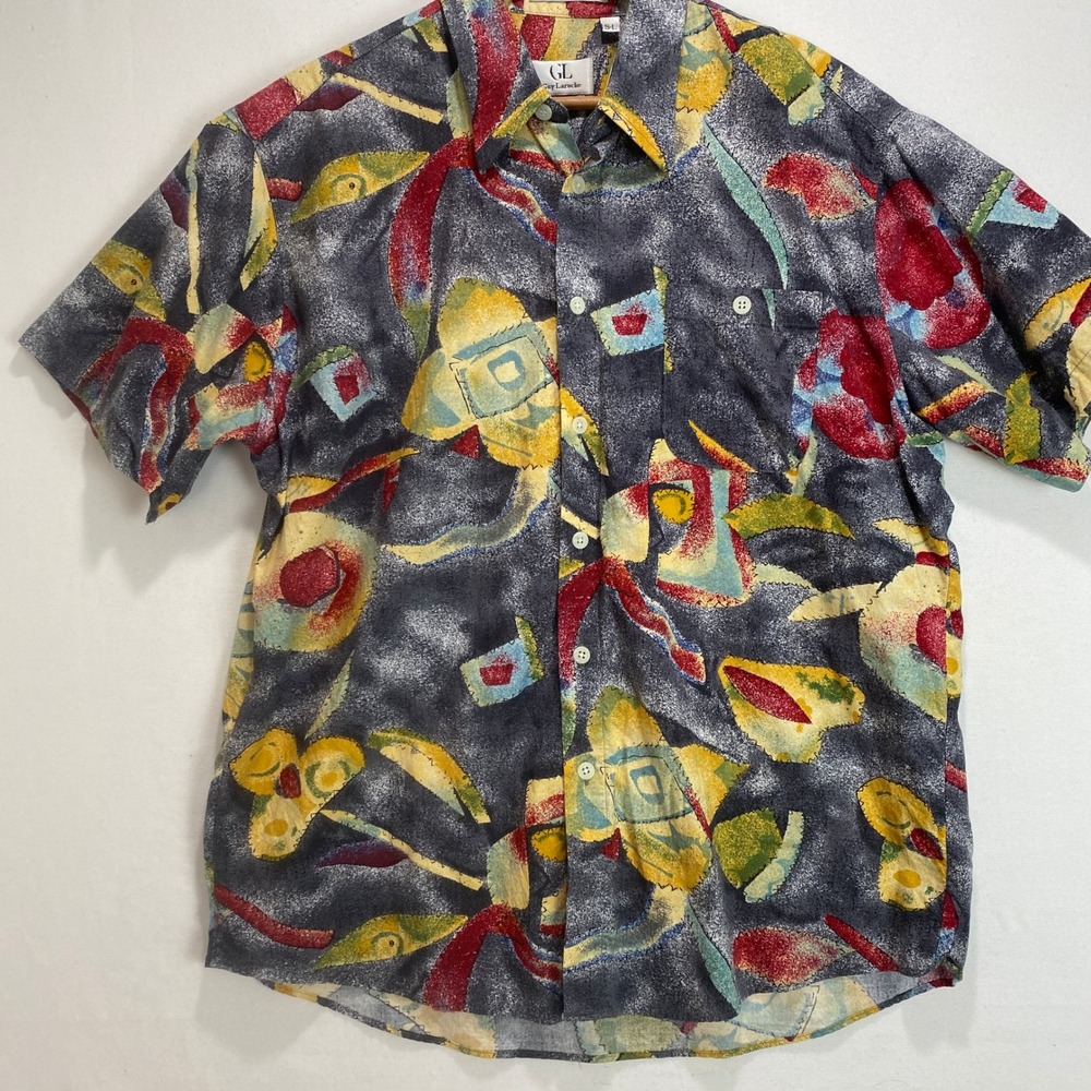 Guy Laroche Men's Abstract Print Short Sleeve Button Up Shirt Size S L - Picture 2 of 7